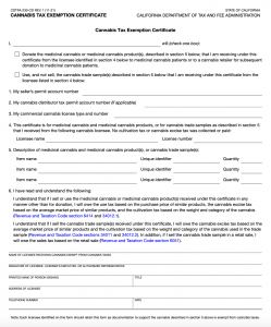 Cannabis Tax Exemption Certificate