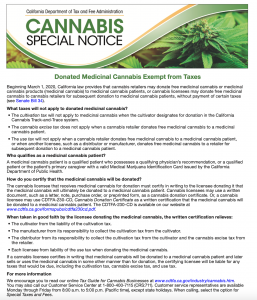 CDTFA Cannabis Special Notice: Donated Medical Cannabis Exempt from Taxes