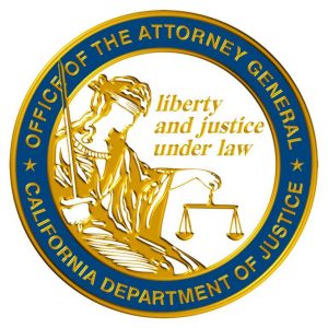 Seal of California Attorney General stating OFFICE OF THE ATTORNEY GENERAL CALIFORNIA DEPARTMENT OF JUSTICE liberty and justice under law