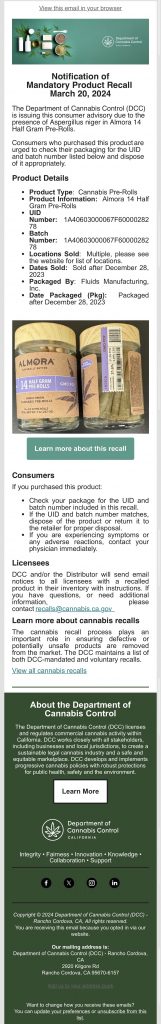 An example of a recent recall notice issued by the DCC.